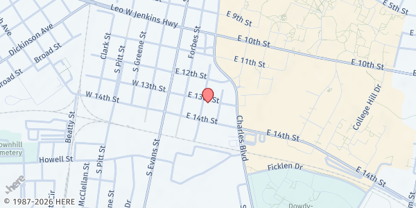 Map showing South Greenville Church of Christ at 669 S. Memorial Dr., Greenville, NC