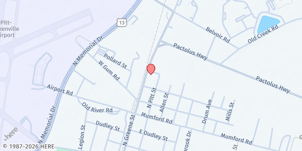 Map showing Spirit & Truth Worship Center at 1512 N. Greene St., Greenville, NC