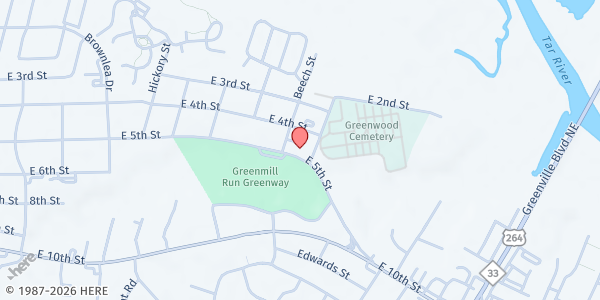 Map showing St. Peter Catholic Church at 2700 E. 4th St., Greenville, NC