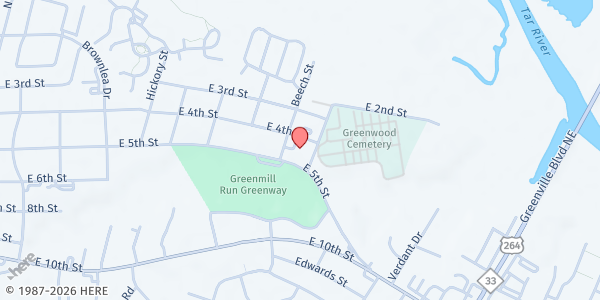 Map showing St. Peter Catholic Church Food Pantry at 2700 East 4th Street, Greenville, NC