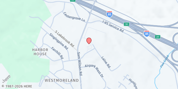 Map showing HOPE Community Church of Metrolina at 3205 Sam Wilson Road, Harbor House, NC