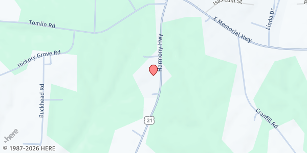 Map showing Matthew 25 Ministries - Food Distribution Center at 3223 Harmony Hwy, Harmony, NC