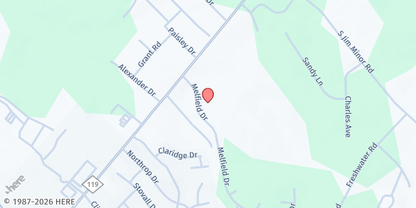 Map showing Melfield UCC at 2144 Melfield Dr., Haw River, NC