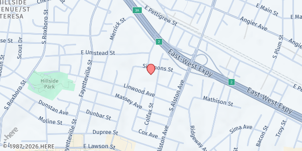 Map showing Monument of Faith Church at 900 Simmons Street, Hayti District, NC