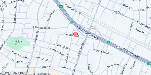 Map showing Oak Grove UAFree Will Baptist Church at 1008 Simmons Street, Hayti District, NC