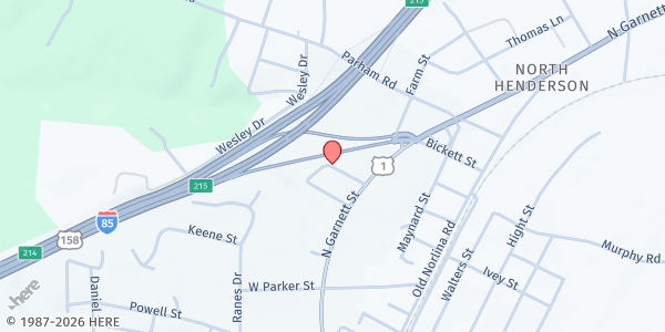 Map showing Calvary Temple Holy Church at 215 Kitchen Ave., Henderson, NC