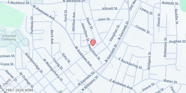 Map showing Cotton Memorial Presb. Church at 511 N. Chestnut St., Henderson, NC