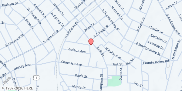 Map showing Shiloh Baptist Church at 635 South College Street, Henderson, NC