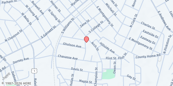 Map showing Shiloh Baptist Church at 635 College St., Henderson, NC