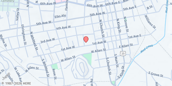 Map showing First Church of the Nazarene at 111 North Washington Street, Hendersonville, NC