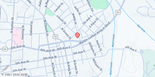 Map showing Hendersonville Rescue Mission at 639 Maple Street, Hendersonville, NC