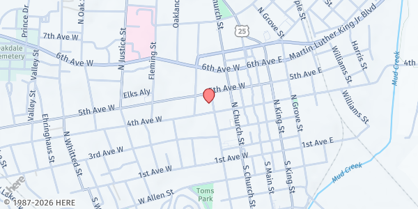 Map showing Love'S Kitchen at 312 5th Ave. W., Hendersonville, NC