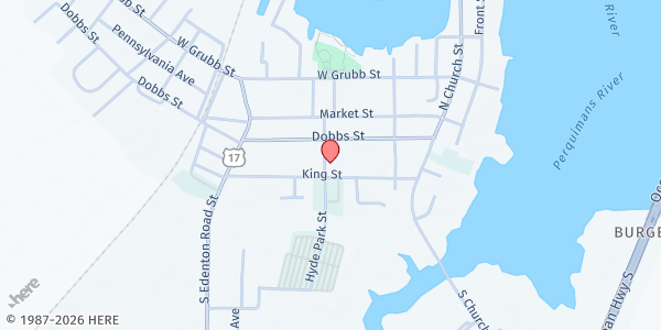 Map showing First Baptist Missionary Church at 211 Hyde Park Street, Hertford, NC