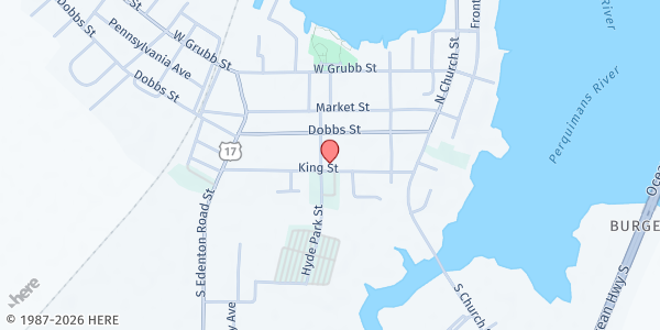 Map showing First Baptist Missionary Church at 211 Hyde Park Rd., Hertford, NC