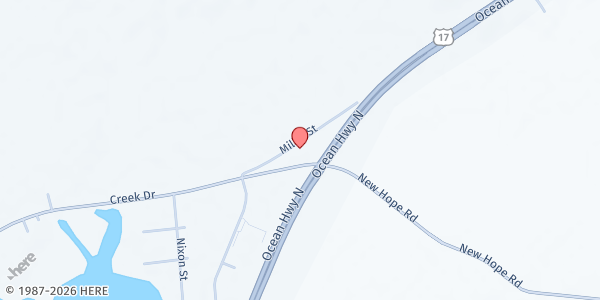 Map showing The Open Door Food Pantry of Perquimans County at 293 Creek Dr, Hertford, NC