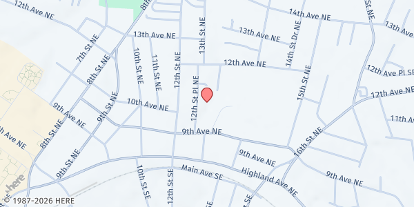 Map showing Highland UMC at 1020 12th St Pl NE, Hickory, NC