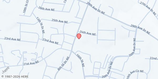 Map showing Sandy Ridge Wesleyan Church - Open Arms Food Pantry at 2330 16th Street Northeast, Hickory, NC