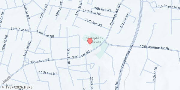 Map showing St Stephens Lutheran ELCA at 2259 12th Ave NE, Hickory, NC
