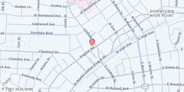 Map showing Kingdom Building Church International at 203 Lindsay St., High Point, NC