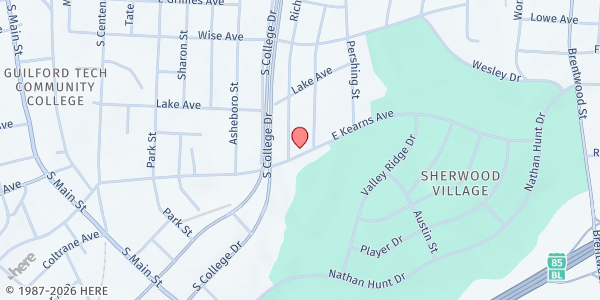 Map showing Solid Rock Baptist Church at 903 E Kearns Ave, High Point, NC