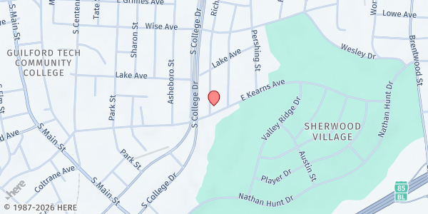 Map showing Solid Rock Baptist Church at 903 E. Kearns Ave., High Point, NC