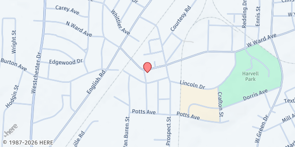 Map showing Ward Street Community Resource Center at 1619 W Ward Avenue, High Point, NC
