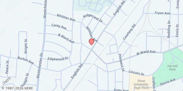 Map showing Words of Comfort Outreach Ministry at 2108-A English Rd., High Point, NC