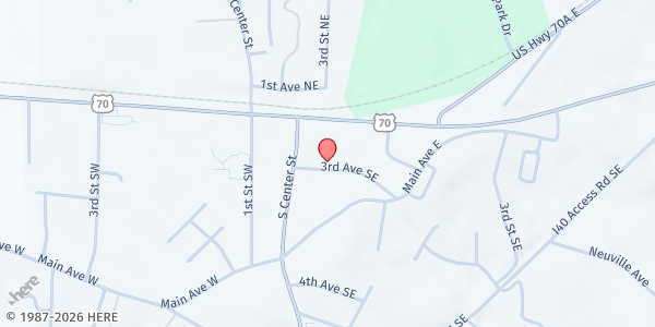 Map showing East Burke Christian at 103 3rd Avenue SE, Hildebran, NC