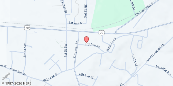 Map showing East Burke Christian Ministry at 103 3rd Avenue SE, Hildebran, NC