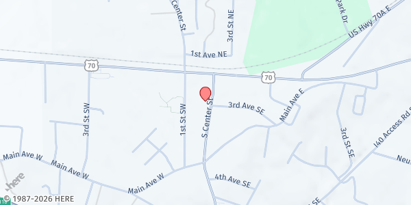 Map showing Hildebran United Methodist Church at 110 S Center St, Hildebran, NC