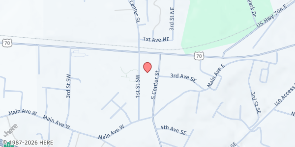 Map showing Hildebran United Methodist Church at 110 South Center Street, Hildebran, NC