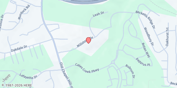 Map showing Orange Congregations Mission at 300 Millstone Dr., Hillsborough, NC