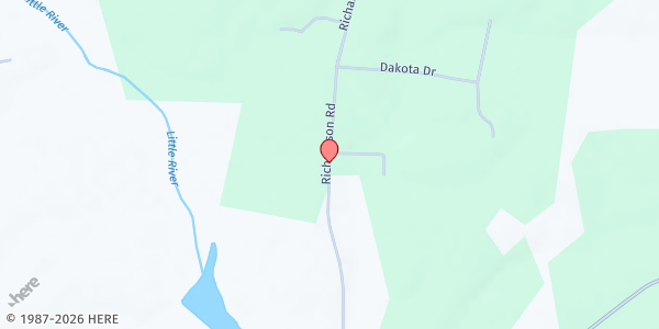 Map showing O'Neal Revival Tabernacle at 500 Richardson Rd., Hocutts Crossroads, NC