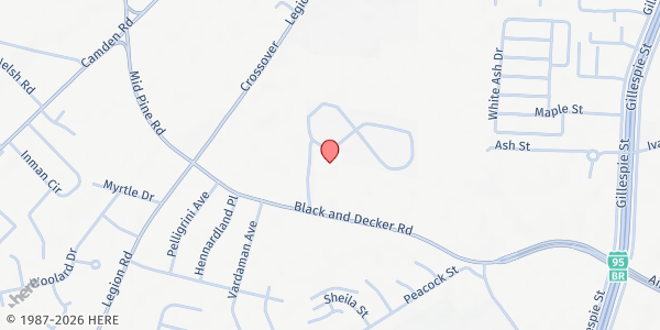 Map showing Mission Field Ministries at 3429 Black & Decker Rd., Hope Mills, NC