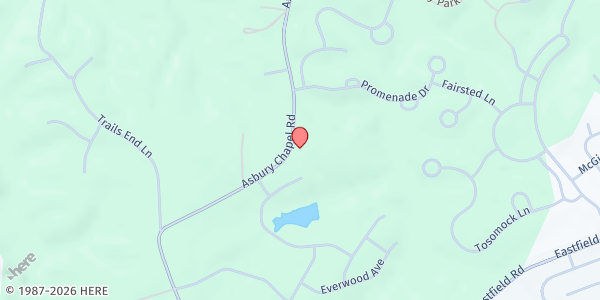 Map showing Asbury United Methodist Church at 11724 Asbury Chapel Road, Huntersville, NC