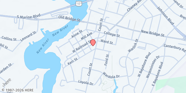 Map showing JT Kerr MBC at 150 LP Willingham Pkwy., Jacksonville, NC