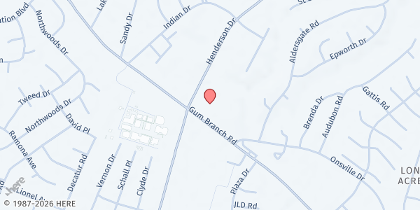 Map showing Northwoods United Methodist Church at 1528 Gum Branch Road, Jacksonville, NC