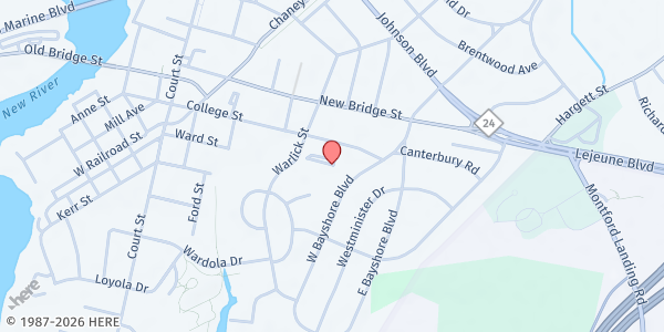 Map showing Onslow County Health Department - Jacksonville at 612 College Street, Jacksonville, NC