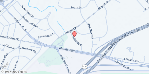 Map showing Onslow Soup Kitchen at 1210 Hargett St., Jacksonville, NC