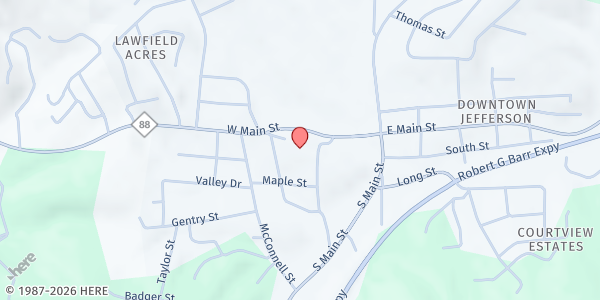 Map showing Ashe Co. Sharing Center at 115 Colvard St, Jefferson, NC