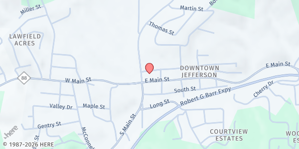 Map showing Jefferson United Methodist Church at 115 E. Main St., Jefferson, NC