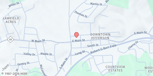Map showing Jefferson United Methodist Church at 115 E Main St, Jefferson, NC