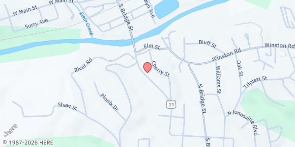 Map showing Tri-County Christian Crisis Ministry at 440 W. Main St., Jonesville, NC