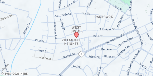 Map showing CCM Kannapolis Food Pantry at 1100 Pine St, Kannapolis, NC