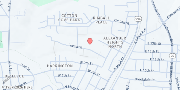 Map showing CCM N. Kann. Baptist Church Pantry at 312 Locust St, Kannapolis, NC