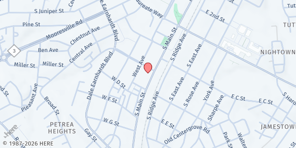 Map showing KIMBALL MEMORIAL LUTHERAN CHURCH at 101 Vance Avenue, Kannapolis, NC