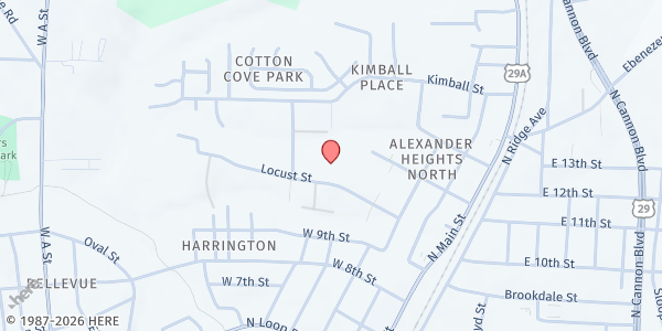 Map showing NORTH KANNAPOLIS BAPTIST CHURCH - McMurray Hall at 312 Locust Street, Kannapolis, NC