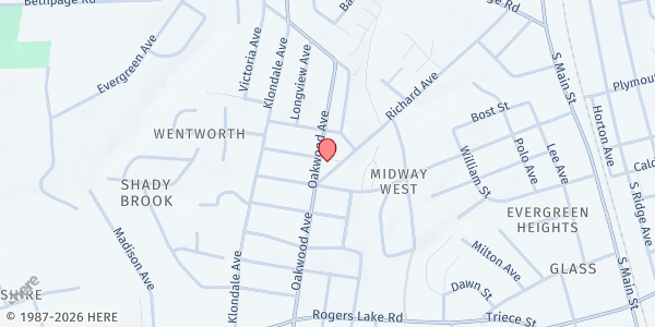 Map showing Shadybrook Baptist Church at 1009 Oakwood Avenue, Kannapolis, NC