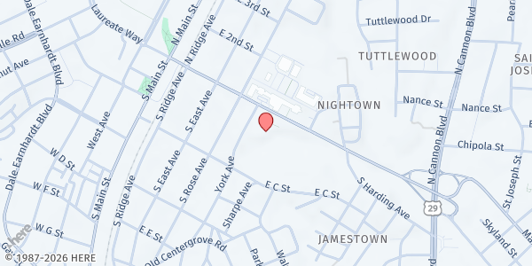 Map showing TRINITY UNITED METHODIST CHURCH at 416 Martin Luther King Junior Avenue, Kannapolis, NC