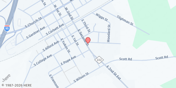 Map showing Temple of Praise Pentecostal Church of Deliverance at 306 E. 2nd St., Kenly, NC